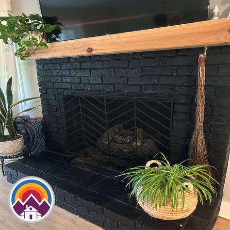 Our Brick Fireplace Makeover | DIY Ideas Black Brick Fireplace With Tv, Fireplace Makeover Diy, Brick Fireplace Remodel, Red Brick Fireplace, Black Brick Fireplace, Red Brick Fireplaces, Diy Fireplace Makeover, Wood Mantle, Brick Fireplace Makeover