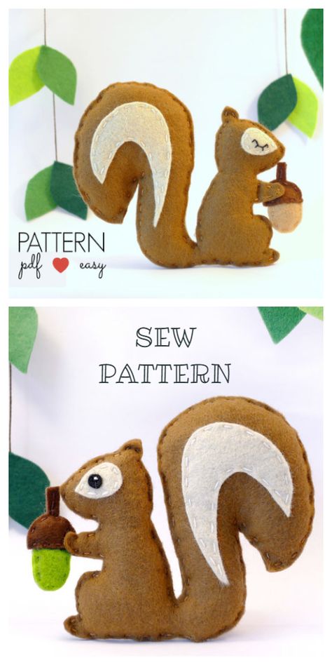 Diy Squirrel Ornament, Cricut Felt Animal Patterns, Squirrel Christmas Ornaments Diy, Woodland Animals Felt Pattern Free, Squirrel Sewing Pattern Free, Squirrel Christmas Ornament, Diy Felt Woodland Animals Free Pattern, Felt Squirrel Ornament, Squirrel Felt Pattern