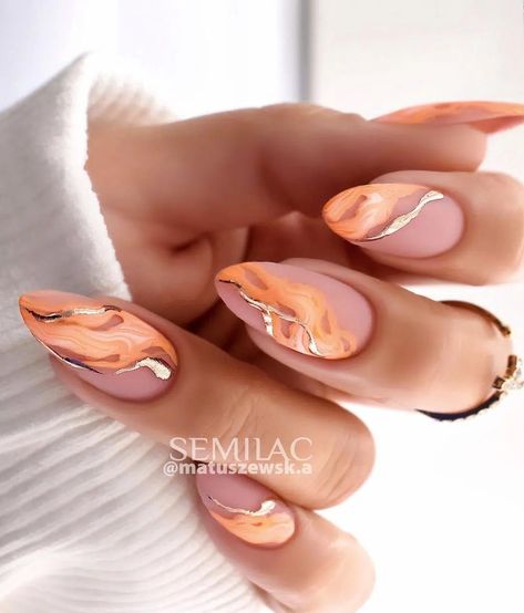 Fall Nails Design, Cute Fall Nails, Fall Nail Art Ideas, Ideas For Autumn, Cruise Nails, Nails Designer, Marble Nail Designs, Nagellack Trends, Peach Nails