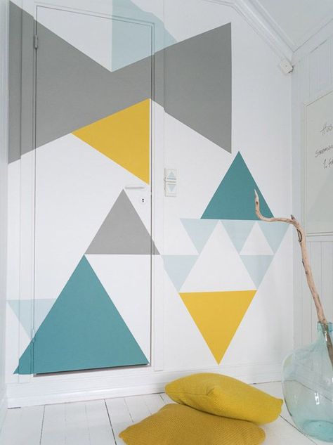 Tri Angles Geometric Wall Paint, Wall Murals Diy, Triangle Wall, Dekorasi Kamar Tidur, Geometric Wall Decor, Design Del Prodotto, White Room, Wall Graphics, Geometric Wall