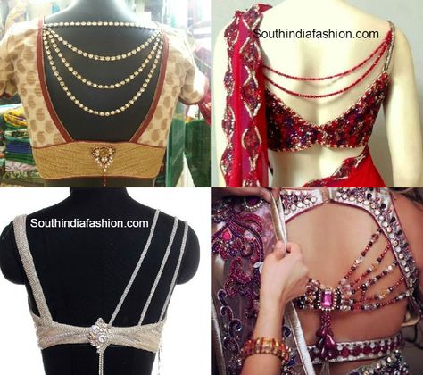 Stylish jeweled saree blouse designs embellished with stones and bead chains on the back. Related PostsBlouse Back Neck PatternsBoat Neck Fully Embroidered BlouseThread Work Designer BlouseLatest Fashionable Saree Blouse Designs Wedding Sari Blouse Designs Latest, Saree Pleats, Mahadev Art, Wedding Blouses, Fashionable Saree Blouse Designs, Sari Blouse Designs, New Blouse Designs, Indian Saree Blouses Designs, Blouse Designs Indian