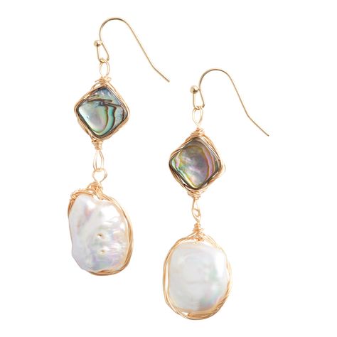 Gold Abalone Shell And Freshwater Pearl Drop Earrings - World Market Gold And Pearl Earrings, Bohemian Chic Jewelry, Abalone Jewelry, Green Sapphire Engagement, Green Sapphire Engagement Ring, Abalone Earrings, Pinterest Wedding, Freshwater Pearl Drop Earrings, Diy Jewelry Inspiration