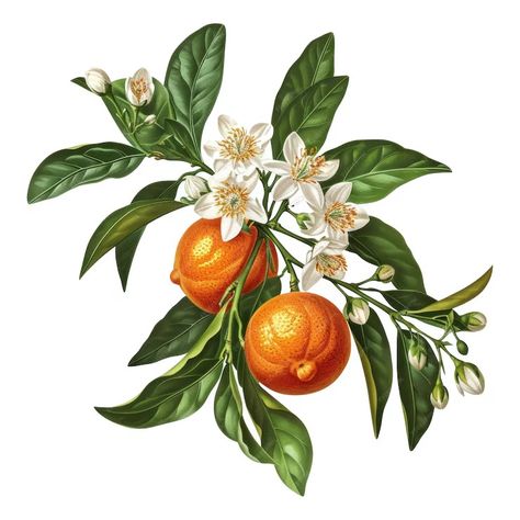 Orange Tree Branch Drawing, Orange Branch Illustration, Tangerine Tree Drawing, Orange Blossom Photography, Almonds Drawing, Orange Blossom Drawing, Orange Tree Flower, Tangerine Drawing, Tangerine Illustration