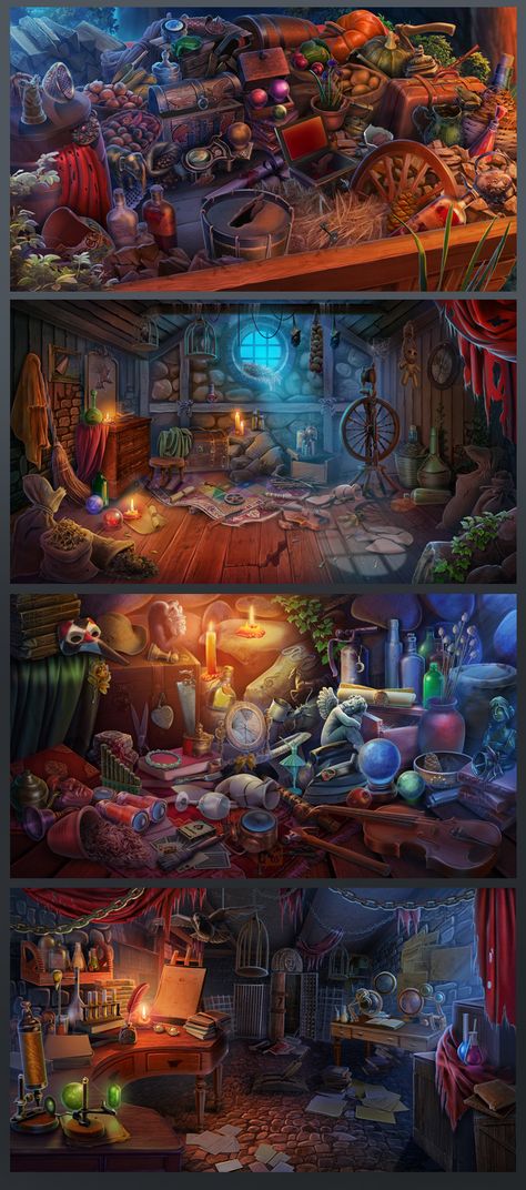 Hidden Object game on Behance Interesting Rooms, Spiritual Art Soul, Hidden Games, Object Illustration, Steampunk Illustration, Hidden Object Game, Vis Dev, Hidden Object Games, Fantasy Rooms