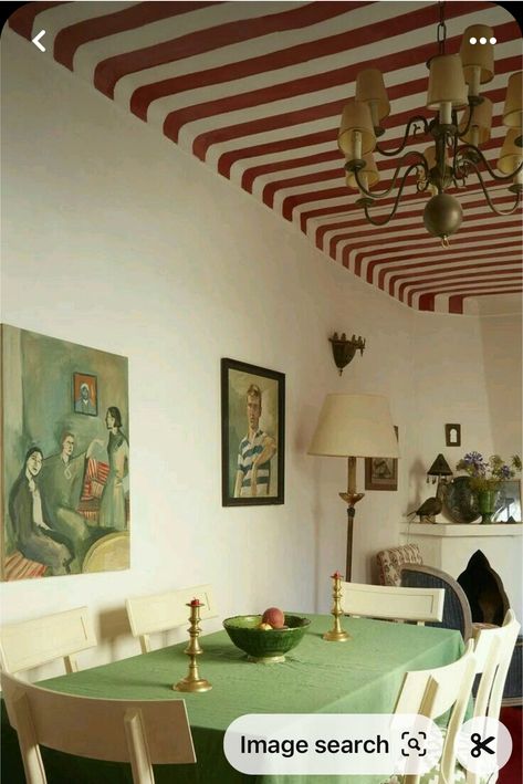 Mexico Interior Design, Striped Ceiling, Red Theory, Paint Ceiling, Ceiling Dining Room, Painted Ceiling, Home Inspiration, Vintage Diy, Ikea Hacks