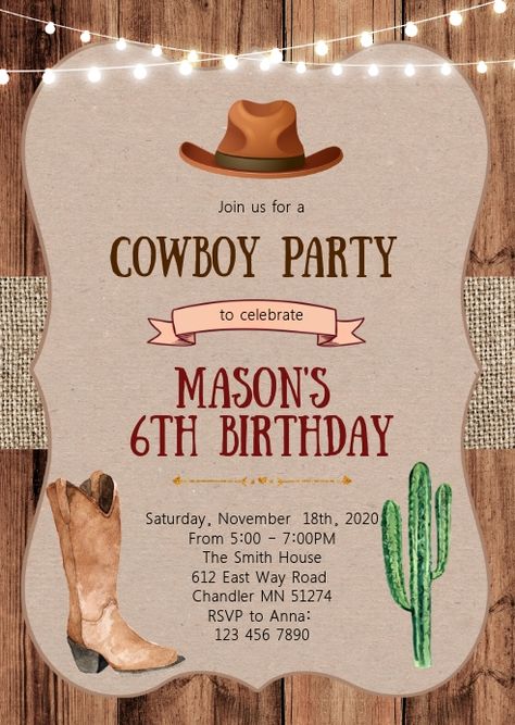 Customize 75,320+ Event Flyer Templates | PosterMyWall Cowboy Birthday Party Invitations, Cowboy Party Invitations, Cowgirl Birthday Party Invitations, Cowgirl Birthday Invitations, Cowboy Invitations Birthday, Cowgirl Invitations, Western Invitations, Cowboy Invitations, Cowboy Theme Party