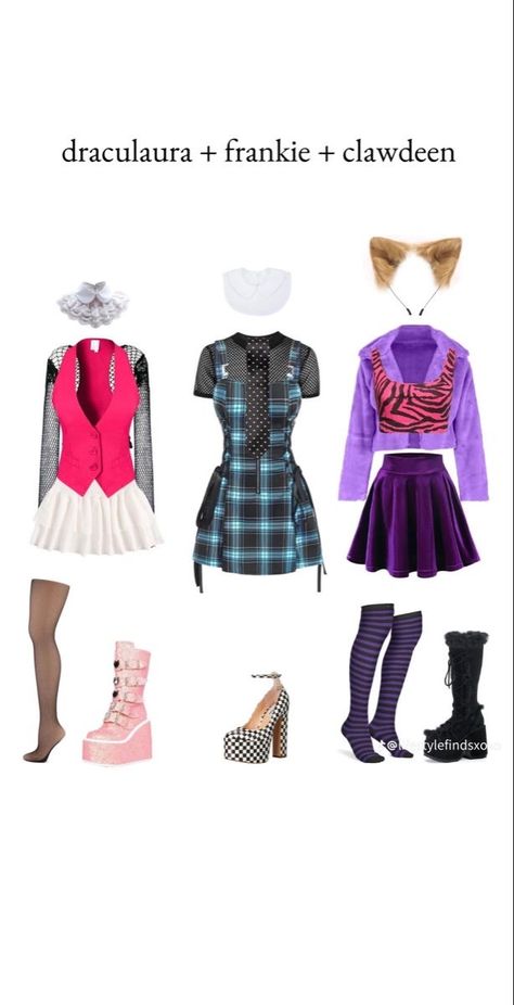 Easy Halloween Costumes 2 People, Monster High Halloween Costumes Trio, Monster High Trio Costume, Funny Group Halloween Costumes, Halloween Trio, Trio Costumes, Cute Group Halloween Costumes, Classy Halloween Costumes, Matching Halloween Costumes