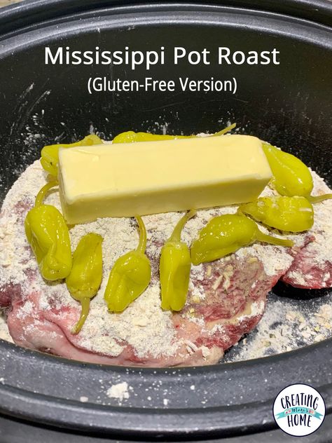 Pot Roast Gluten Free, Slow Cooker Mississippi Roast, Gluten Free Crock Pot Recipes, Meal Train, Gravy Packet, Mississippi Pot, Mississippi Roast, Au Jus Gravy, Gf Food