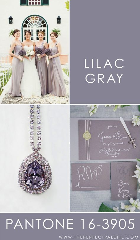 Lilac Gray - 16-3905    Peaceful, serene, and absolutely dreamy, Lilac Gray is the kind of color that works nicely with soft neutrals. For instance, a nice crisp white or even other types of gray, those are the sort of shades that I like to see paired with with this smokey shade of gray. Lilac Gray, Lilac Grey, Theme Color, Gray Weddings, Wedding Destination, Wedding Color Schemes, Purple Wedding, Trendy Wedding, Colour Schemes