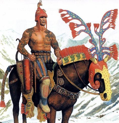 “An Image, Frozen In Time” – What Pazyryk Scythian Tombs Can Tell Us About Our Indo-European Ancestors | arya-akasha Historical Warriors, Historical Illustration, Ancient Warfare, Historical Painting, Iron Age, Mesopotamia, Bronze Age, Dark Ages, Ancient Cultures