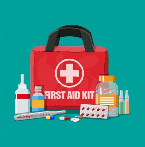 Medical first aid kit with pills and the... | Premium Vector #Freepik #vector #medical #box #health #science Supervisor Training, Life Support Machine, First Aid Kit Box, Car Fire Extinguisher, Medicine Kit, First Aid Course, Emergency First Aid, Security Training, Infographic Poster