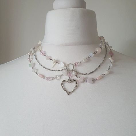 Clutter Necklace, Ethereal Jewelry, Pearl Rose, Detailed Necklace, Fancy Necklace, Handmade Jewelry Tutorials, Handmade Wire Jewelry, Pink Necklace, Jewelry Lookbook