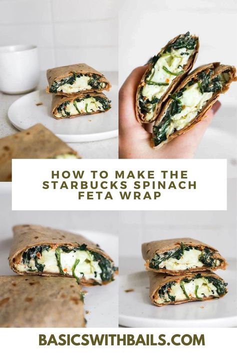 I’m scary obsessed with these gluten-free Starbucks spinach feta wraps. If there is one delicious breakfast wrap I’m buying when I’m busy and need a quick morning meal, it’s this! They have a good amount of protein, they are low calorie, and they are absolutely delicious Feta Wrap Starbucks, Spinach Feta Wrap Starbucks, Spinach Feta Wrap, Copycat Breakfast, Feta Wrap, Feta Breakfast, Breakfast Wraps Recipes, Cream Cheese Spinach, Breakfast Wrap