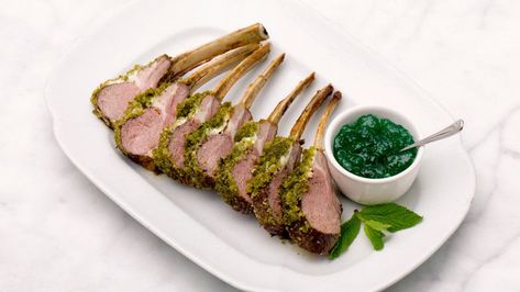 Roast Rack of Lamb Roasted Leg Of Lamb, Roast Rack Of Lamb, Lamb Leg Recipes, Roast Lamb Leg, Leg Of Lamb, Watercress Salad, Mint Sauce, Rack Of Lamb, Pan Seared Salmon