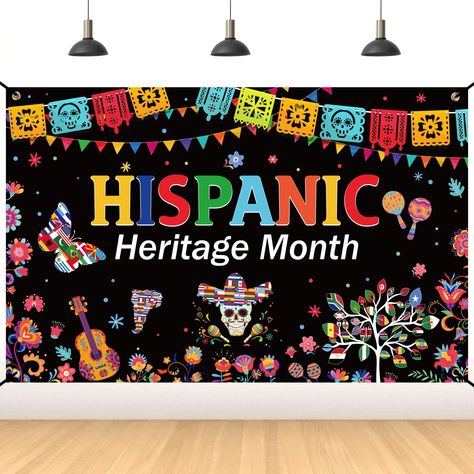 PRICES MAY VARY. Hispanic Heritage Month Banner Design: Celebrate Hispanic Heritage Month with our vibrant banner showcasing "Hispanic Heritage Month." Featuring butterfly and traditional motifs in rich, festive colors, this banner enhances the celebratory atmosphere. Ideal for Spanish classroom decorations, Hispanic Heritage Month decorations, and Latin American flags displays, it adds a touch of cultural pride to many setting. Product Quality Details: Crafted from premium polyester fabric, thi Hispanic Heritage Month Decorations, Butterfly Spanish, American Classroom, Latin American Flags, Hispanic Heritage Month Bulletin Board, Month Decorations, Backdrop Butterfly, Spanish Classroom Decor, Celebration Decorations