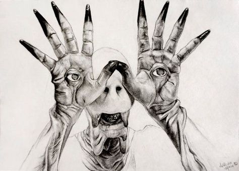 Guillermo Del Toro Art, Pale Man, Charcoal Wall, Labyrinth Tattoo, Pan's Labyrinth, Labyrinth Art, Man Hands, Hands Tattoo, Creepy Tattoos