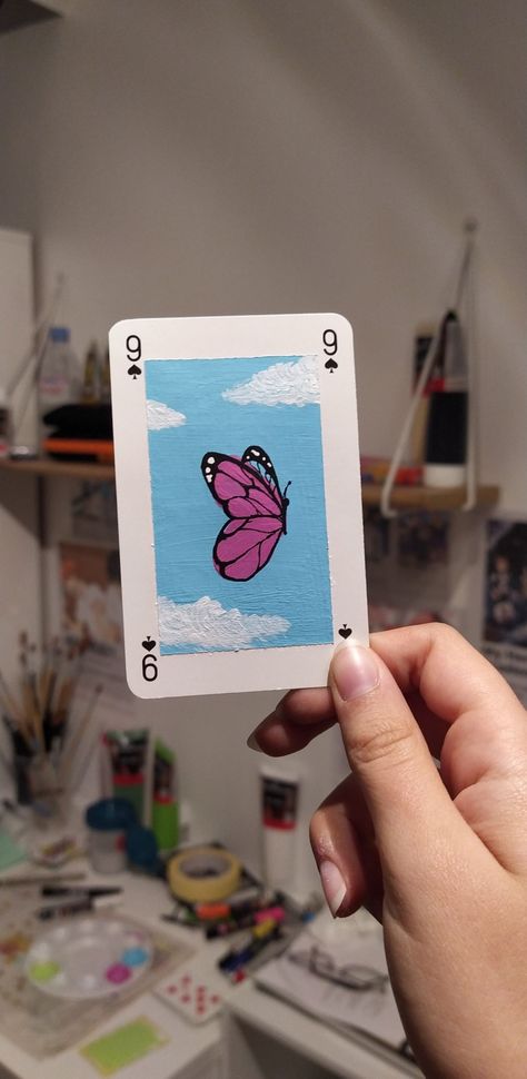 Uno Cards Aesthetic Paint, Uno Card Painting Ideas Aesthetic, Painting A Deck Of Cards Ideas, Poker Card Painting, Playing Card Painting Ideas Aesthetic, Painted Cards Deck Aesthetic, Painting On Playing Cards Ideas, Painting Cards Deck Ideas, Painting Playing Cards Ideas Easy