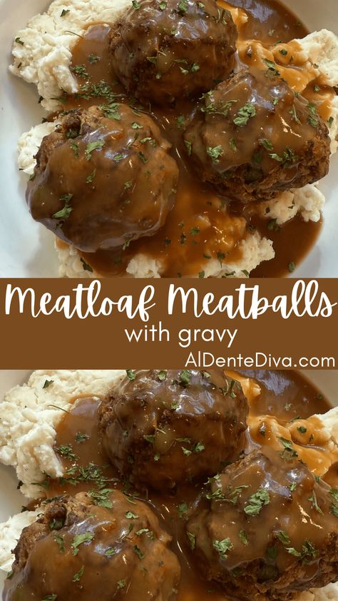 Meatloaf meatballs in gravy are a delicious spin on traditional meatloaf that the whole family will love. #easydinnerideas #meatloaf #dinnerrecipe Instant Pot Recipes Meatloaf, Easy Meat Entrees, Meatloaf Meatballs Crockpot, Traditional Meals Dinners, Meatballs With Pork And Beef, Cajun Meatloaf Recipes, Meatloaf Balls Recipes, Meatloaf For 2, Dutch Meatballs