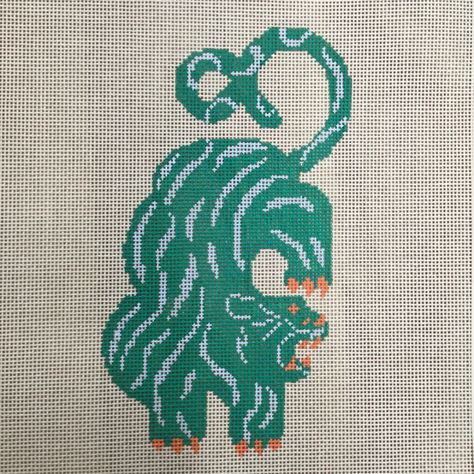 Hello TessGreen Tiger Needlepoint Canvas18 mesh 4" X 6 1/2"*fibers sold separately Green Dragon, Kansas City Missouri, Needlepoint Kits, Needlepoint Canvases, Needlepoint, Kansas City, Missouri, Kansas, Cross Stitch