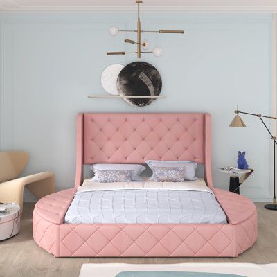 Upholstered Platform Bed Queen, Pink Bed, Upholstered Storage Bed, Storage Platform Bed, Storage Platform, Wingback Headboard, Upholstered Panel Bed, Queen Size Bed Frames, Velvet Bed