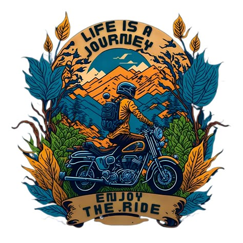 The quote "Life is a Journey, Enjoy the Ride" encourages us to savor life's twists and turns, while the scenic landscape reminds us to slow down and appreciate nature's beauty. You can find this design on various print-on-demand products, perfect for enhancing your home decor or adding style to your wardrobe. Home On The Range Tattoo, Life Is A Journey Enjoy The Ride, Typography Shirt Design, T Shirt Logo Design, Bike Illustration, Hd Wallpaper 4k, Shirt Logo Design, Journey Of Life, Tshirt Printing Design