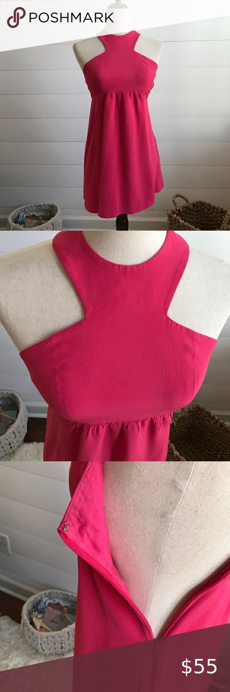 Tibi Grecian Neckline Open Back A Line Dress Size 2 Grecian Neckline Dress, Grecian Neckline, Grecian Style, Necklines For Dresses, Line Dress, Outfits Ideas, High Neckline, Bright Pink, Peplum Top