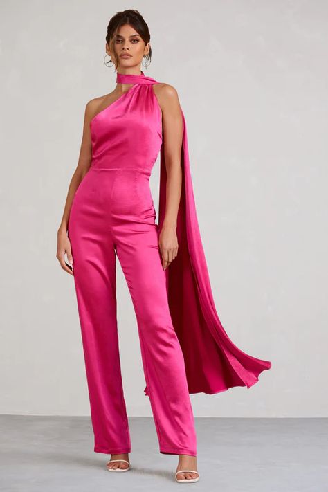 Pretty In Pink – Club L London - USA Statement Scarf, Black Tie Gala, Scarf Neck, Dress Classy, Party Dress Long Sleeve, Pink Jumpsuit, Black Sequin Dress, Black Velvet Dress, Wedding Receptions