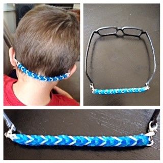 Pam shared this great idea for a glasses strap on the Little Four Eyes facebook group.  I asked her for instructions, and she graciously agreed to write them up and share them! – Ann Z How to… Rubber Band Loom, Baby Glasses, Loom Love, Fishtail Bracelet, Diy Glasses, Rainbow Loom Rubber Bands, Rainbow Loom Patterns, Make A Rainbow, Loom Charms