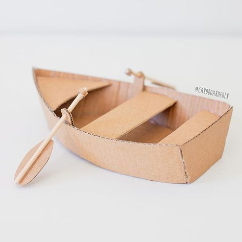 Kathryn on Instagram: “DIY Cardboard Row Boat!⠀ ⠀ I made a little row boat for our Nins last night instead of folding the washing 🙈. It comes complete with moving…” American Clay, Cardboard Boat, Decorative Wooden Boxes, Boat Crafts, Spoon Crafts, Diy Tote, Things That Go, Diy Barbie Furniture, Boat Building Plans