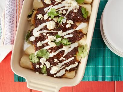 'Easiest Ever' Chicken Mole Enchiladas Recipe | Marcela Valladolid | Food Network Mole Enchiladas Recipe, Chicken Mole Enchiladas, Mole Enchiladas, Chicken Mole, Food Net, Breaking Bread, Mexican Chocolate, Enchilada Recipes, Kitchen Food