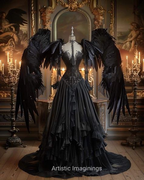 Dress With Wings, Magic Dress, Dark Wedding, Digital Creator, Fantasy Gowns, Dress Inspo, Black Community, Goth Outfits, Fashion Black