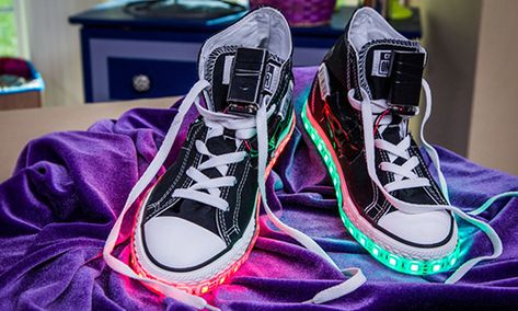 Home & Family - Tips & Products - DIY Light Up Shoes with Tanya Memme | Hallmark Channel Led Lighting Diy, Light Up Sneakers, Diy Light, Led Shoes, Basic Shoes, Family Tv, Repurposed Clothing, Shoe Crafts, Light Up Shoes