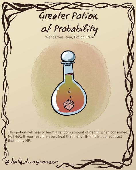 Greater Potion of Probability If you enjoy my work, please consider showing your support for me on Patreon! (link in bio) • • • • • • • •… D&d Potion, Dnd Potions Homebrew, Dnd Potions, Fantasy Costco, Health Potion, Homebrew Items, Dnd Stories, Dnd Items, Dnd Campaign