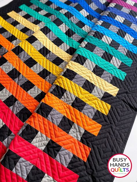 Busy Hands Quilts: Woven Threads Quilt Pattern - A Twin Size Rainbow on Black! Queen Size Quilt Pattern, Twin Bed Quilt, Tree Quilt Block, Unique Christmas Gift Ideas, Strip Piecing, Bed Quilts, Rainbow Decor, Straight Line Quilting, Baby Throw