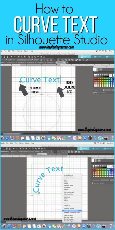 How to Make Text on a Path in Silhouette Studio {Silhouette Boot Camp: Lesson 3} – The Pinning Mama How To Curve Text In Silhouette, Silhouette Cameo Projects Beginner, The Pinning Mama, Silhouette Cameo Beginner, Silhouette Cameo Projects Vinyl, Silhouette Cameo 3, Mastered It, Silhouette Cameo Vinyl, Silhouette Cameo Crafts