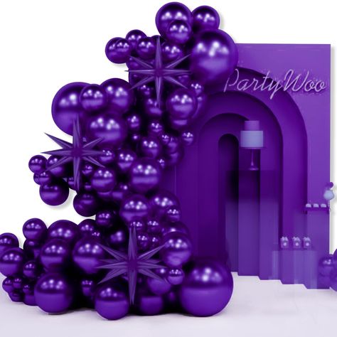 PRICES MAY VARY. 110 PCS ROYAL PURPLE BALLOONS DIFFERENT SIZES: Package includes 22 inch foil star balloons (3 pcs), 18 inch balloons (2 pcs), 12 inch balloons (20 pcs), 10 inch balloons (30 pcs), 5 inch balloons (55 pcs), balloon decorating strip included. Due to the special shape of star balloons, they cannot float when filled with helium. It is recommended to fill them with air NON-TOXIC & SAFE: Made of latex, safe and non-toxic, recommended to use with a balloon hand pump or electric balloon Black Purple Silver Party, Purple Black And Silver Party Ideas, Dark Purple Balloon Garland, Purple And Gold Decorations, Purple Cowgirl Party, Purple Black And Gold Balloon Arch, Purple And Black Balloon Arch, Purple Birthday Party Theme, Purple And Royal Blue Theme Balloons