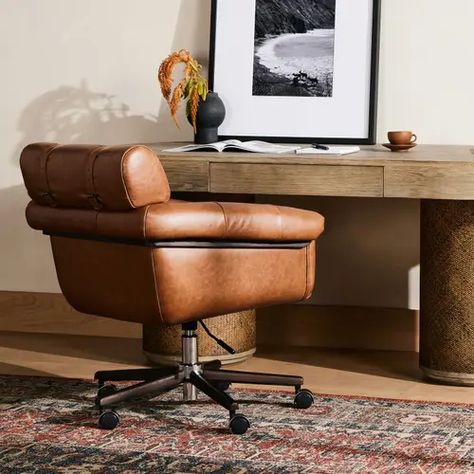 232017002 in by Four Hands in Stillwater, OK - Arnold Desk Chair-sonoma Chestnut Rustic Office, Swivel Chair Desk, Chestnut Leather, Tufted Leather, Leather Desk, Leather Office Chair, Executive Chair, Office Desk Chair, Four Hands