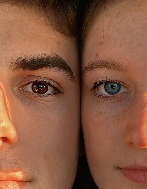 Brown Eyes And Blue Eyes Couples, Couples Eyes Pics, Brown And Blue Eyes, Eye To Eye Contact Couple Aesthetic, Brown And Blue Eyes Couple, Eye To Eye Couple Aesthetic, Pair Of Eyes, Two Eyes, Blue And Brown Eyes