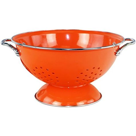 Calypso Basics by Reston Lloyd Powder Coated Enameled Colander, 3 Quart, Orange *** Check this awesome product by going to the link at the image. (This is an affiliate link) #KitchenUtensilsGadgets Berry Colander, Splatter Screens, Food Strainer, Salad Spinner, Steel Rims, Stainless Steel Mesh, Cold Meals, Kitchen Utensils Gadgets, Fruit Basket