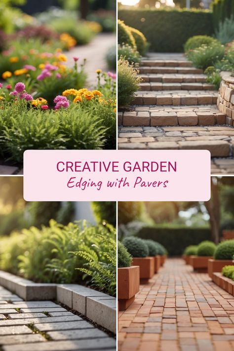 Are you looking to spruce up your garden? Check out these amazing garden edging ideas with pavers! Using pavers, you can create beautiful borders and paths that will make your outdoor space tidy and super stylish. Imagine a stunning garden lined with colorful terracotta, sleek concrete, or lovely sandstone pavers! It's simple and definitely affordable! Say goodbye to messy edges and hello to a clean, defined look for your garden. Bookmark this guide for great tips and inspiration! Sandstone Garden Edging, Garden Path Edging, Edging With Pavers, Messy Edges, Lawn Edging Ideas, Paver Edging, Garden Edge, Flagstone Pathway, Lawn Borders