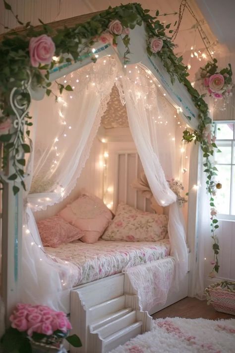 25 Magical Fairy Bedroom Ideas for a Touch of Whimsy - Roomy Retreat Fairytale Teenage Room, Room Ideas For Dorm Rooms, Fairy Decor Ideas, Diy Princess Bedroom Ideas, Children's Bedroom Ideas Girl, Room Furniture Ideas Bedrooms, Enchanted Fairy Bedroom, Fairytale Room Ideas, Fairycore Bedroom Pink