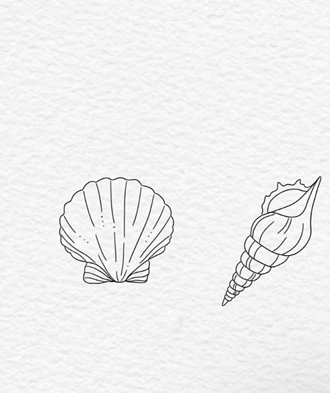 Seashell Outline Tattoo, Best Friend Sea Shell Tattoo, Scallop Shell Tattoo Fine Line, Beach Mini Tattoo, Sea Themed Matching Tattoos, Shell Tiny Tattoo, Simple Sea Shell Tattoo, Seashell Minimalist Tattoo, Happiness Comes In Waves Tattoo