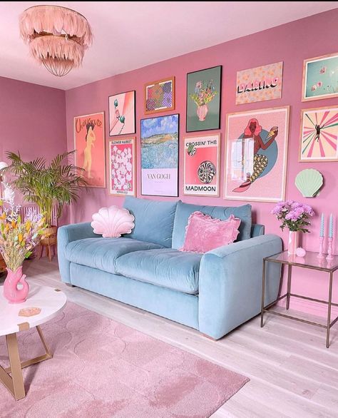 Jan Skácelík on Instagram: “〰️Follow @designattractor for daily interior inspo〰️ . Beautiful pink room of @kate_rose_morgan .…” Korean Bedroom, Vibrant Living Room, Room Deco, Blue Living Room, Pink Room, Apartment Inspiration, Living Room Inspo, A Living Room, Room Inspiration Bedroom