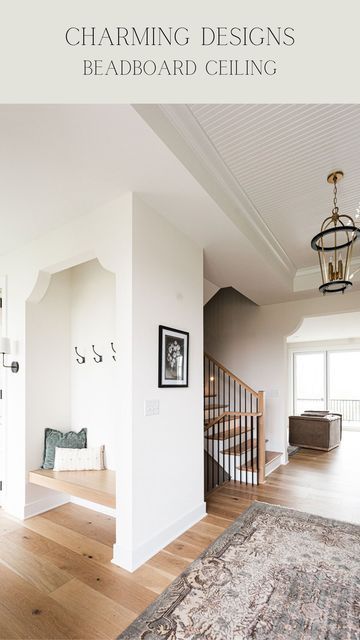 Bead Board Vaulted Ceiling, Office Mudroom, Downstairs Office, Alma Homes, Beadboard Wallpaper, Ceiling Feature, Board Ceiling, Bald Cypress, Beadboard Ceiling