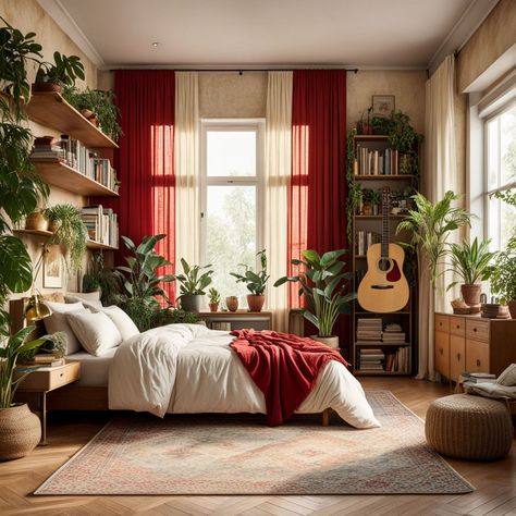 Bedroom Inspo Vintage Retro, Red And Green Room Aesthetic, Bedroom Inspo Vintage, Bedroom Aesthetic Vintage, Bedroom Vibes, Red Bedroom, Brown Rooms, Earthy Bedroom, Bedroom Red