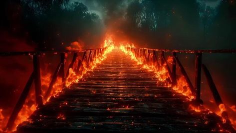 Burning Bridge Tattoo, Bridge On Fire, Bridge Tattoo, Burning Bridges, Wooden Bridge, Illustration Ideas, Ink Ideas, In Another Life, Take A Breath