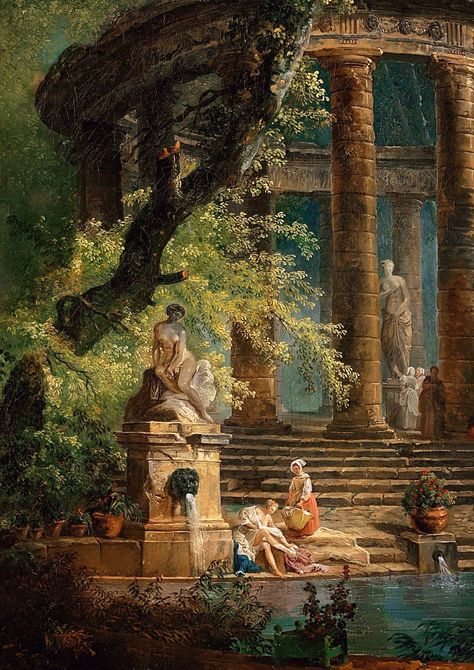 Hubert Robert : Le Bassin ( détail ) The Bathing Pool, Hubert Robert, Rennaissance Art, Background Photos, Art Ancien, Arte Inspo, Greek Art, Victorian Art, Old Paintings