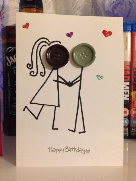 Happy birthday card boyfriend/girlfriend. Button faces. Handmade card. Love, partnership, couples... Homemade Birthday, Husband Birthday Card, Homemade Birthday Cards, Birthday Cards For Boyfriend, Cards For Boyfriend, Birthday Card Design, Birthday Crafts, Boyfriend Diy, Diy Gifts For Boyfriend