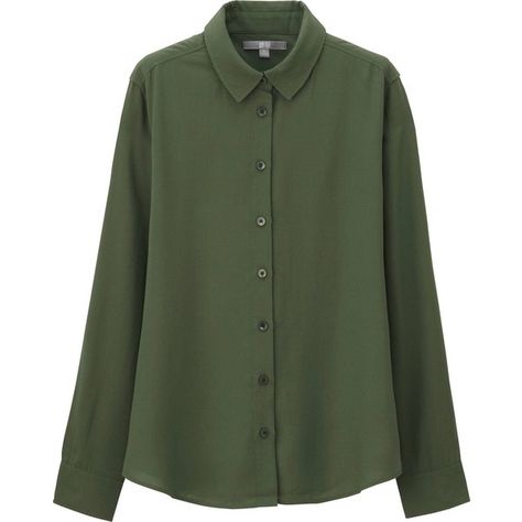 UNIQLO Silk Touch Long Sleeve Blouse (290 ARS) ❤ liked on Polyvore featuring tops, blouses, olive, green silk blouse, draped blouse, green silk top, draped long sleeve top and olive green blouse Green Silk Shirt, Army Green Blouse, Green Silk Top, Olive Green Blouse, Olive Green Shirt, Green Long Sleeve Shirt, Rayon Blouse, Draped Blouse, Rayon Shirt