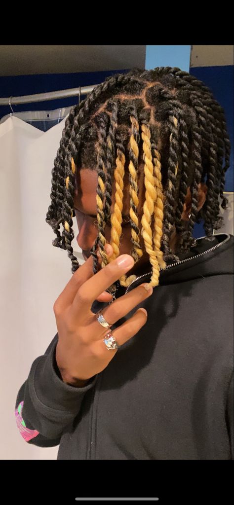 Dreadlocks Hair Color Ideas, Dyed Hair Men Twist, Hightop Dreads Two Strand Twist, Locs Men Color, Dreads With Dyed Tips, Dyed 2 Strand Twist, Started Locs Styles For Men, Two Strand Twist Dyed, Dyed Two Strand Twist